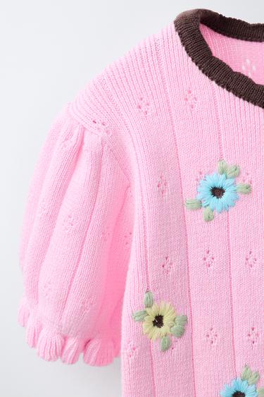KNIT TOP WITH CONTRAST FLORAL EMBROIDERY - Pink / Lilac by Zara - Image 3