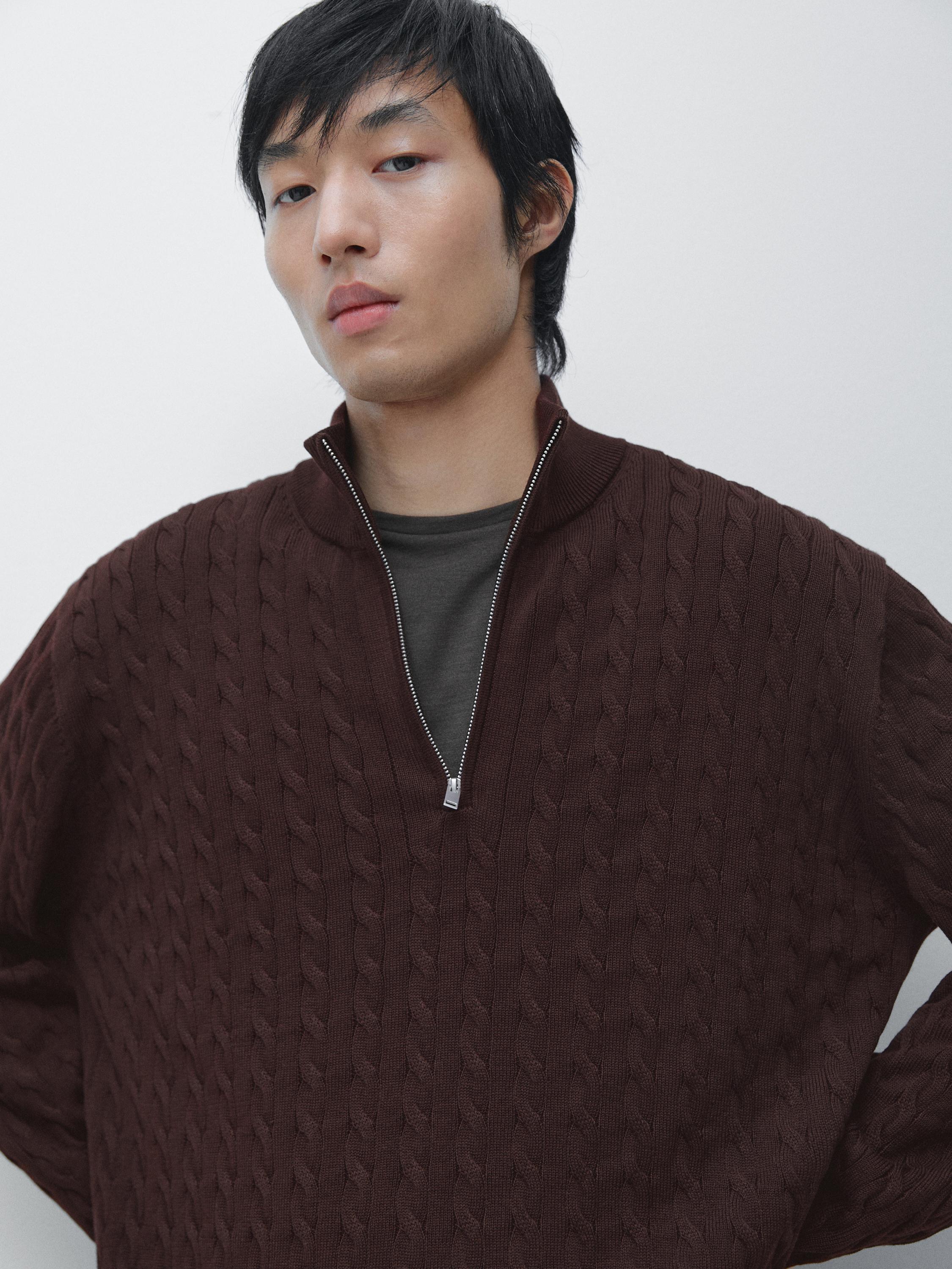 Mock neck knit sweater with zip