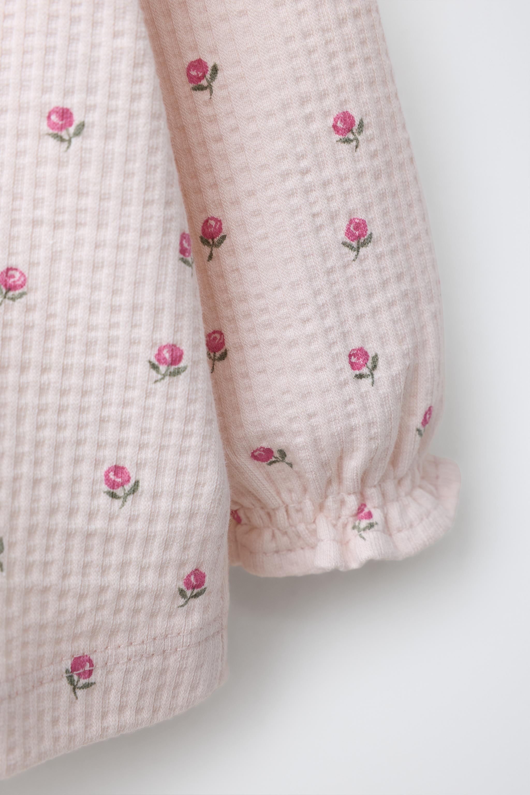 Детские футболки Zara FLORAL PRINT TEXTURED T-SHIRT — фото 3