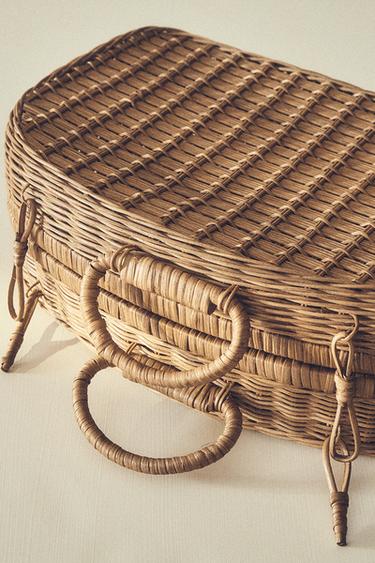 DZIECIĘCY KOSZYK − WALIZECZKA Z PLECIONEGO RATTANU - Jasnobeżowy Zara