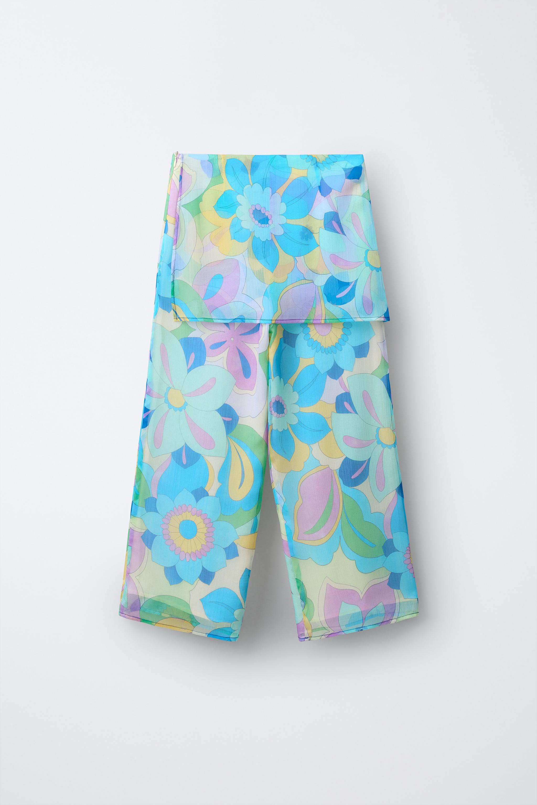 PRINTED WIDE LEG SKIRT PANTS — Sea green