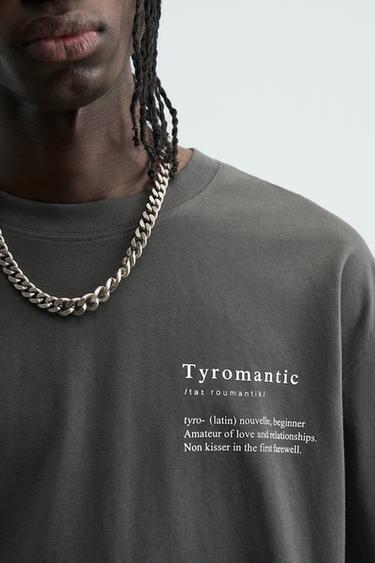 Zara RELAXED FIT PRINTED T-SHIRT - Anthracite grey