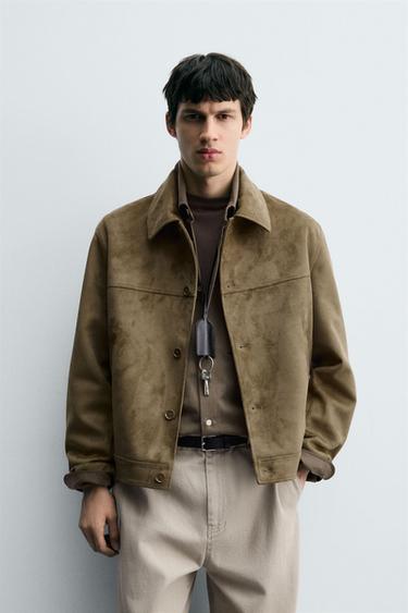 REGULAR-FIT-JACKE AUS WILDLEDERIMITAT - Dunkelbraun von Zara