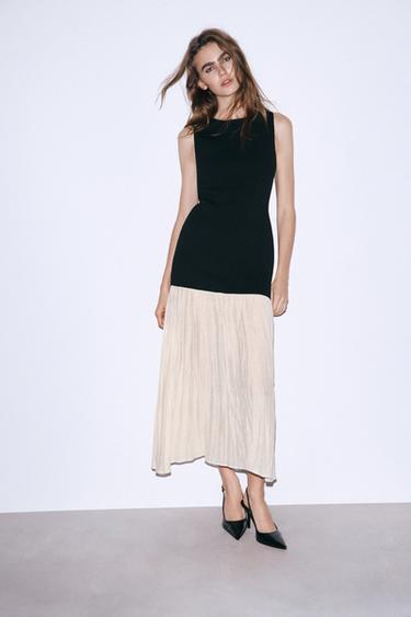 CONTRAST KNIT MIDI DRESS - Black / Ecru by Zara - Image 0