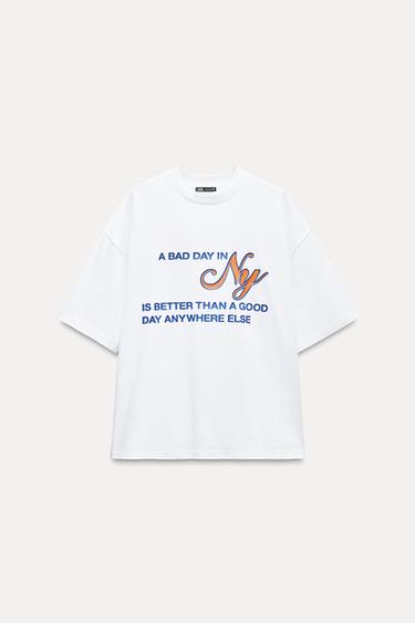 CAMISETA TEXTO CONTRASTE - Blanco de Zara