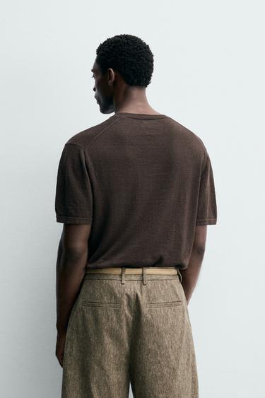 ТЕНИСКА ОТ ПЛЕТЕН ПАМУК И ЛЕН - Кафяво от Zara