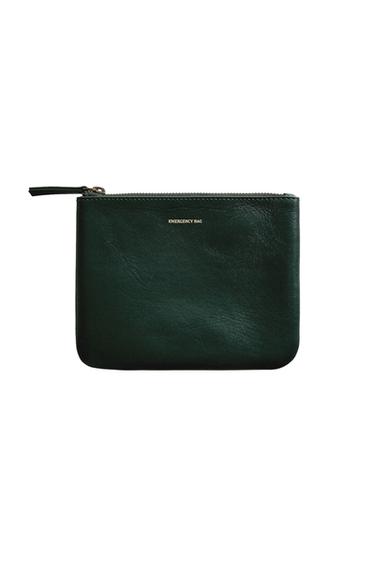 Zara LEATHER "EMERGENCY BAG" MAKEUP BAG - Green