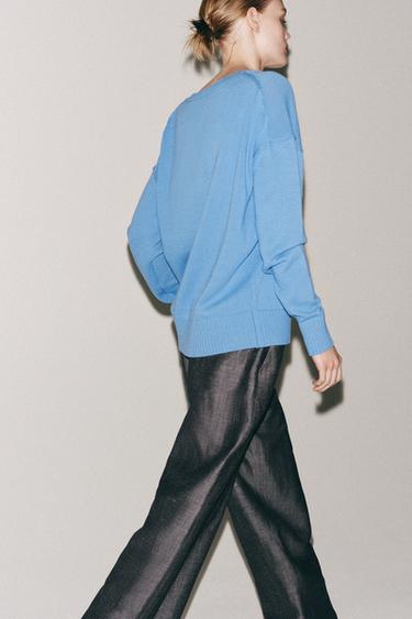 V-NECK KNIT JUMPER - Blue by Zara - Image 2