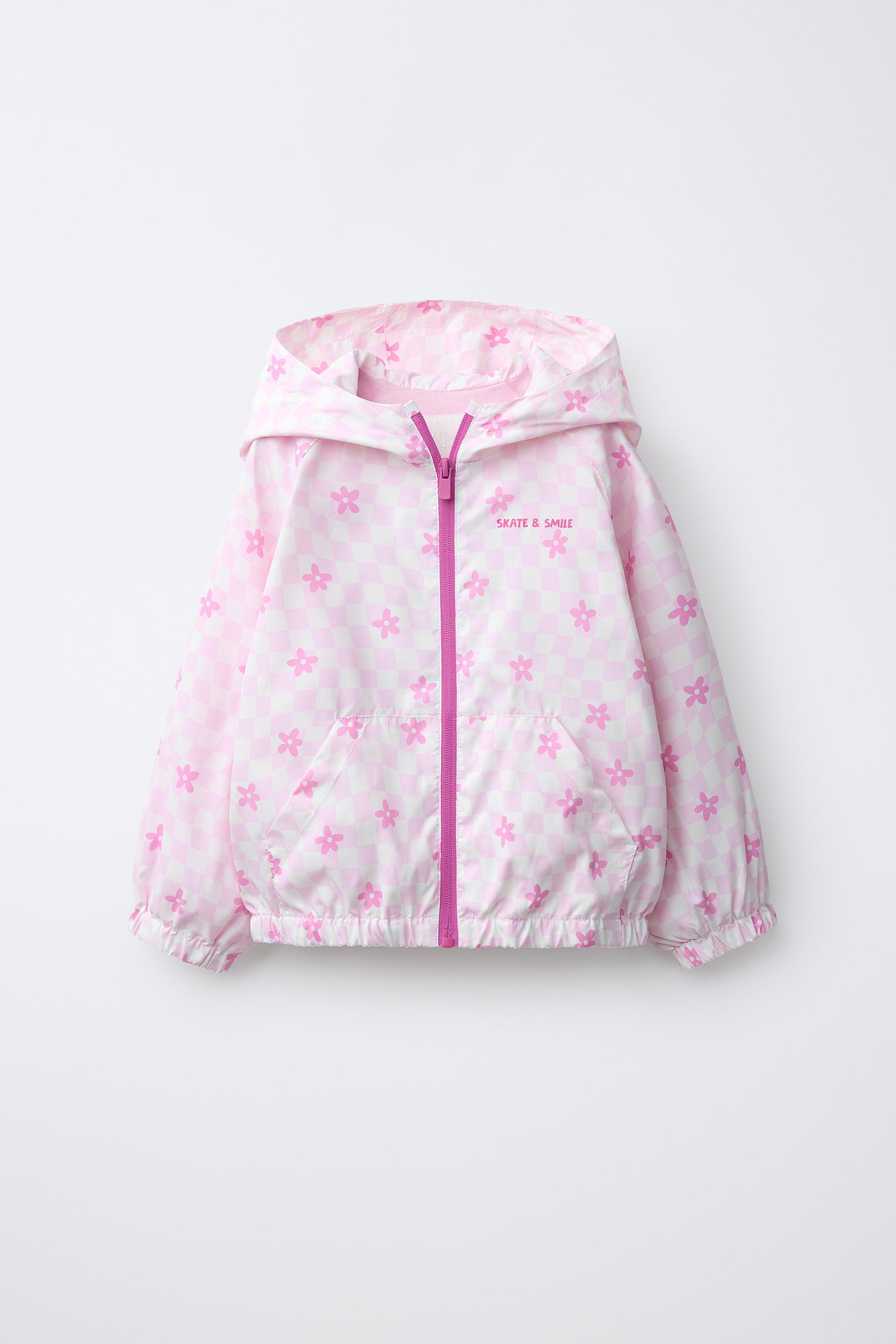 Water-Repellent Check And Floral Raincoat