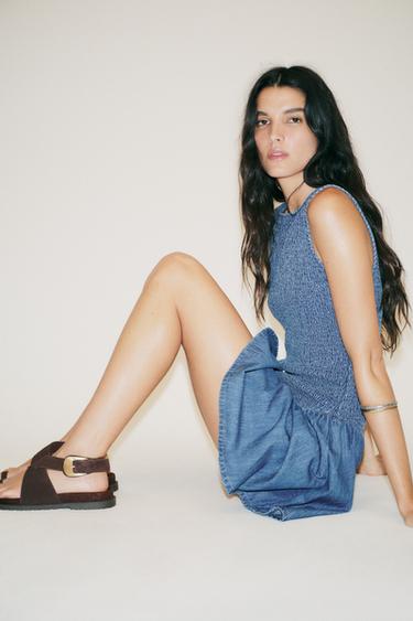 Zara SUEDE TOE LOOP BUCKLE SANDALS - Brown