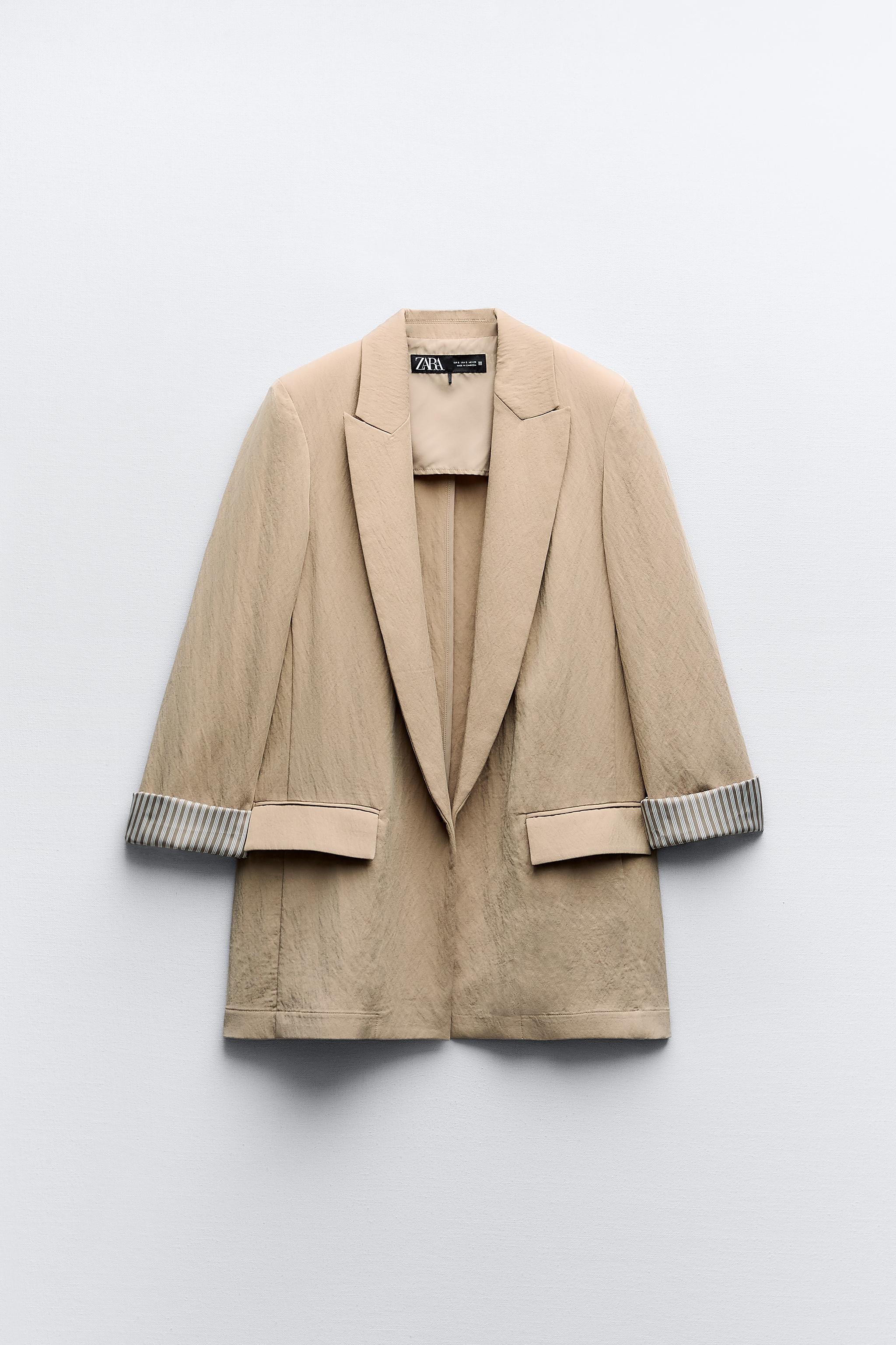 CONTRASTING ROLLED UP SLEEVE BLAZER Mid camel ZARA Canada