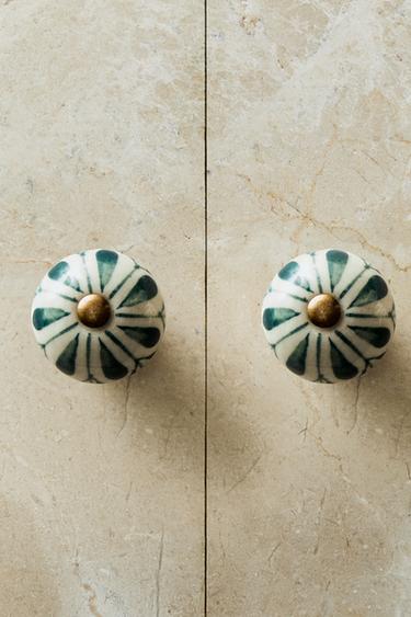 PACK OF CERAMIC FLOWER DOOR KNOBS (PACK OF 2) - Green by Zara