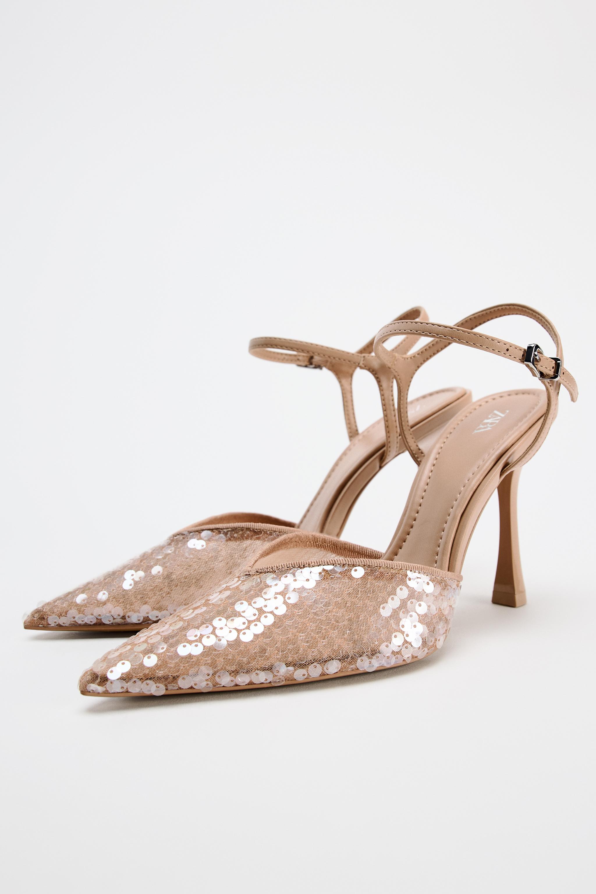 CHAUSSURES A TALONS OUVERTES A L ARRIERE A SEQUINS Beige ZARA France