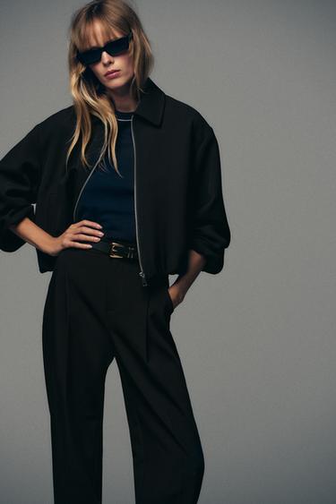 Zara BELTED PLEATED PANTS - Black