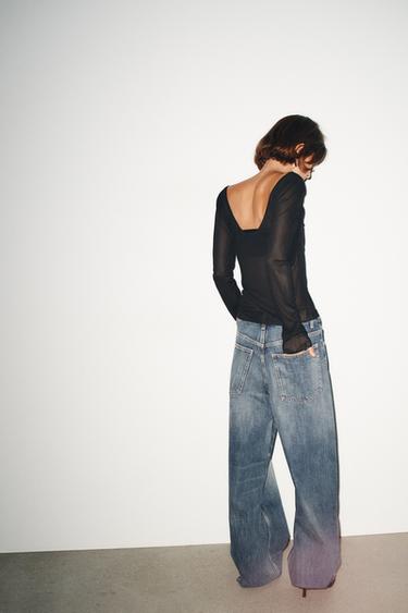 SEMI-SHEER LONG SLEEVE TOP - Black by Zara - Image 2