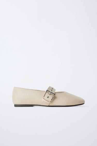 BUCKLED BALLET FLATS - Ecru White by Zara