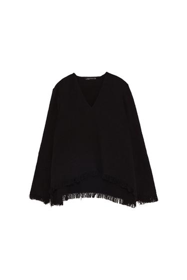 JACQUARD TOP WITH FRAYED HEM