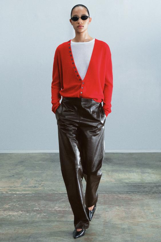 ZW COLLECTION 100% LEATHER TROUSERS - Dark brown by Zara - Image 0