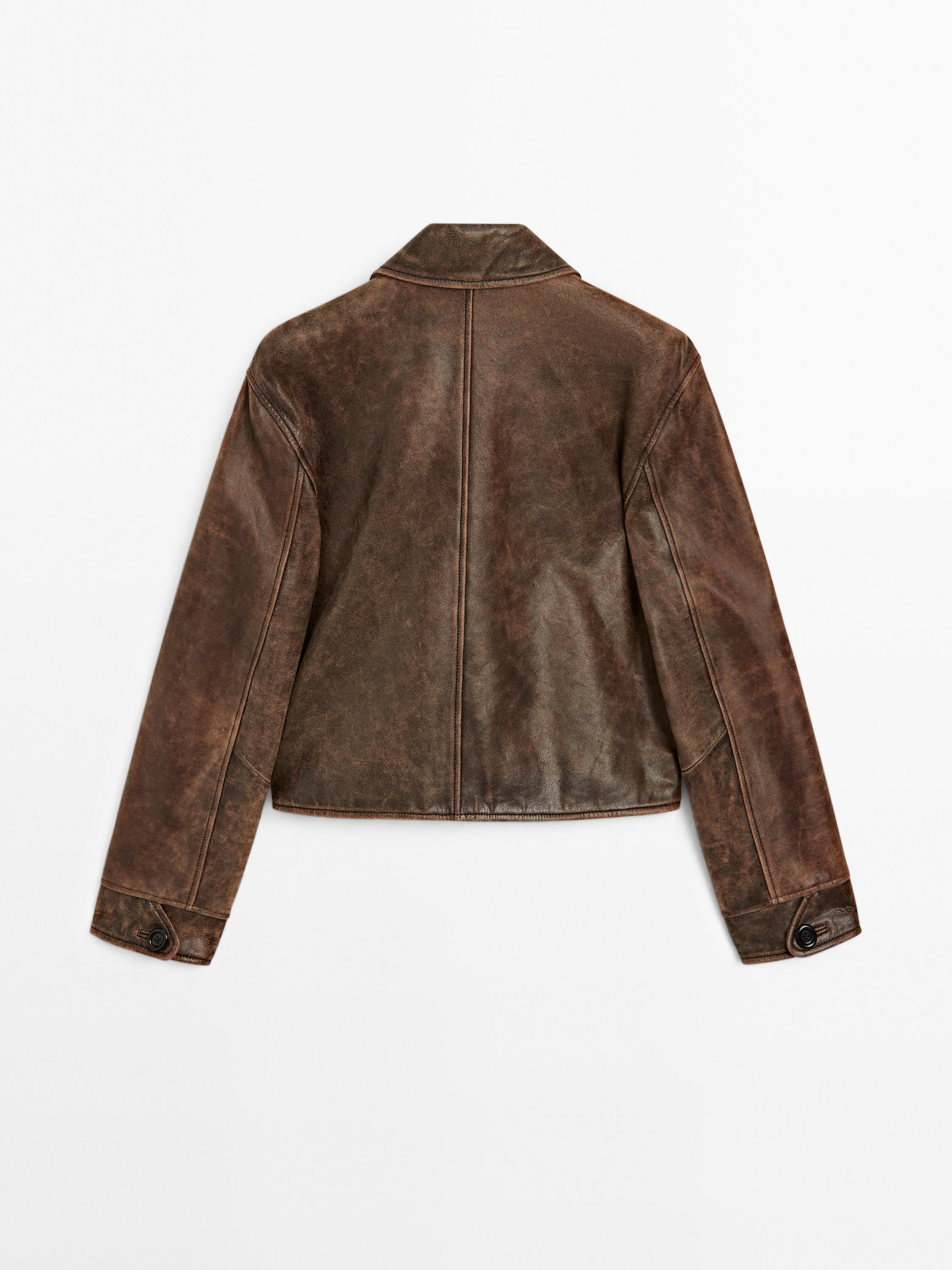 Veste courte effet usé en cuir nappa