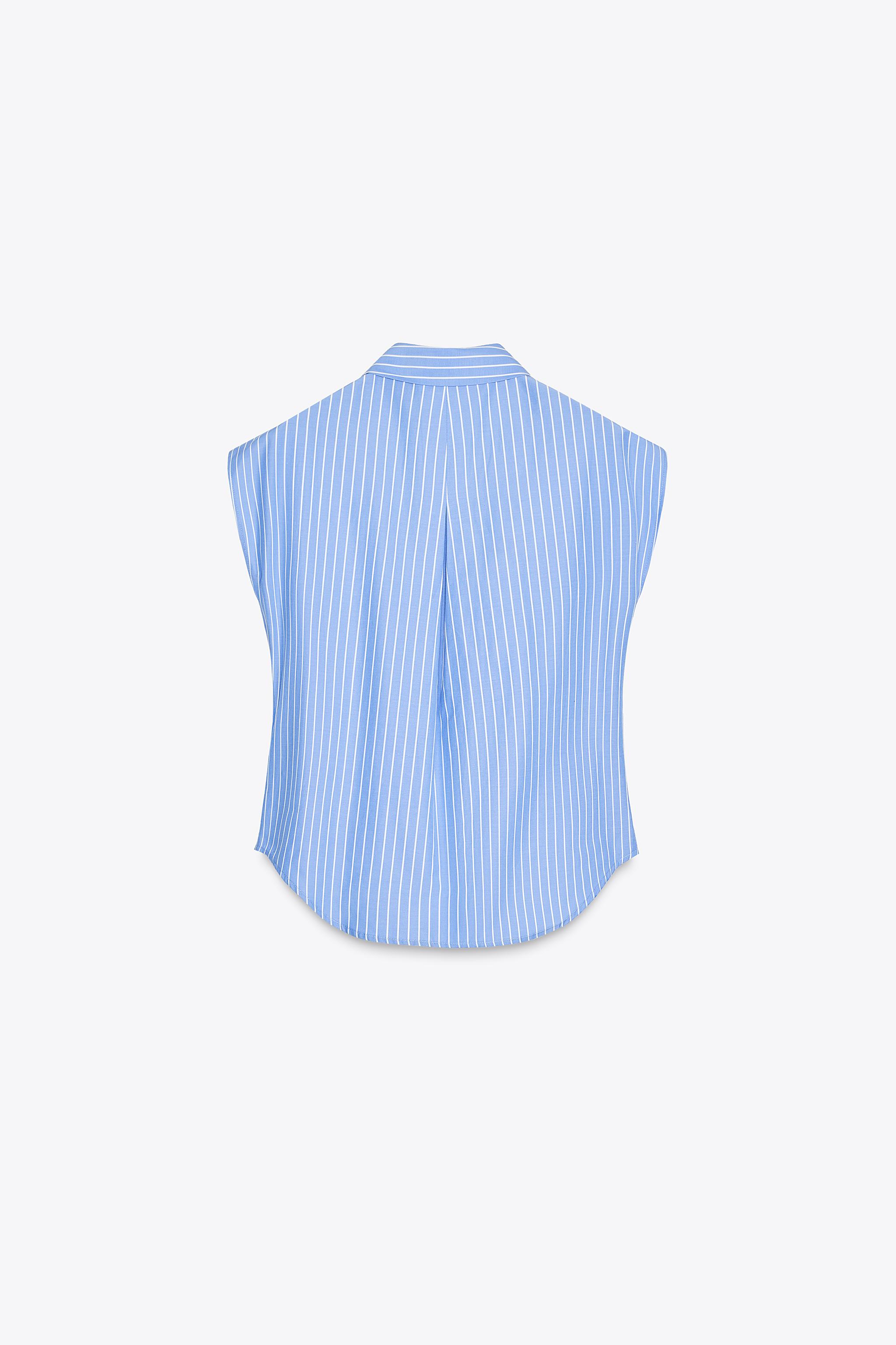 ノースリーブポプリンシャツ - 青色/白色 | ZARA Japan / 日本