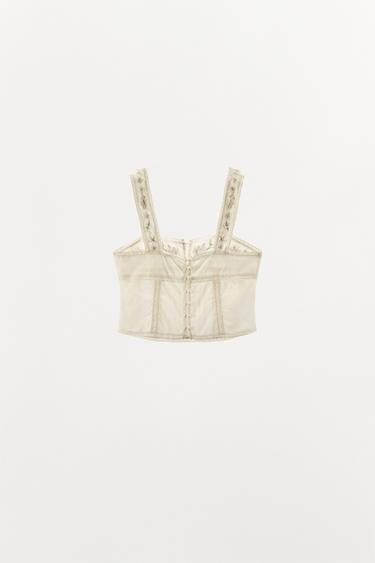 TOP BRODERIES FLEURS PERLES FANTAISIE - Blanc cassé de Zara - Image 5