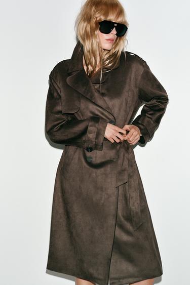 TRENCH LONG EFFET DAIM AVEC CEINTURE - Kaki clair de Zara - Image 4