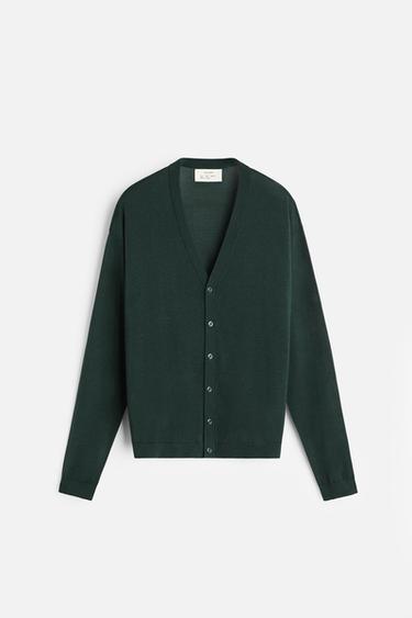 SILK - COTTON CARDIGAN - Dark green by Zara