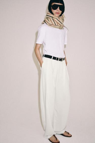 Zara LINEN STRIPED SCARF - Sand - Image 0