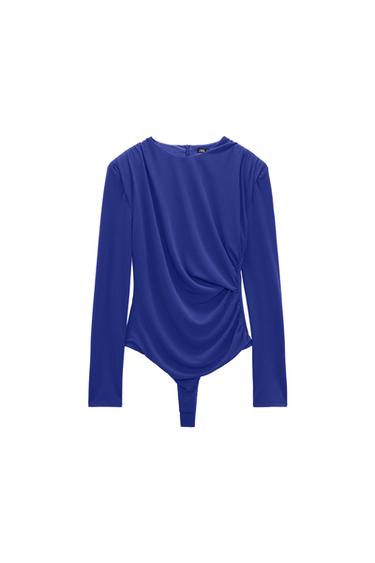 DRAPED SHOULDER PAD BODYSUIT
