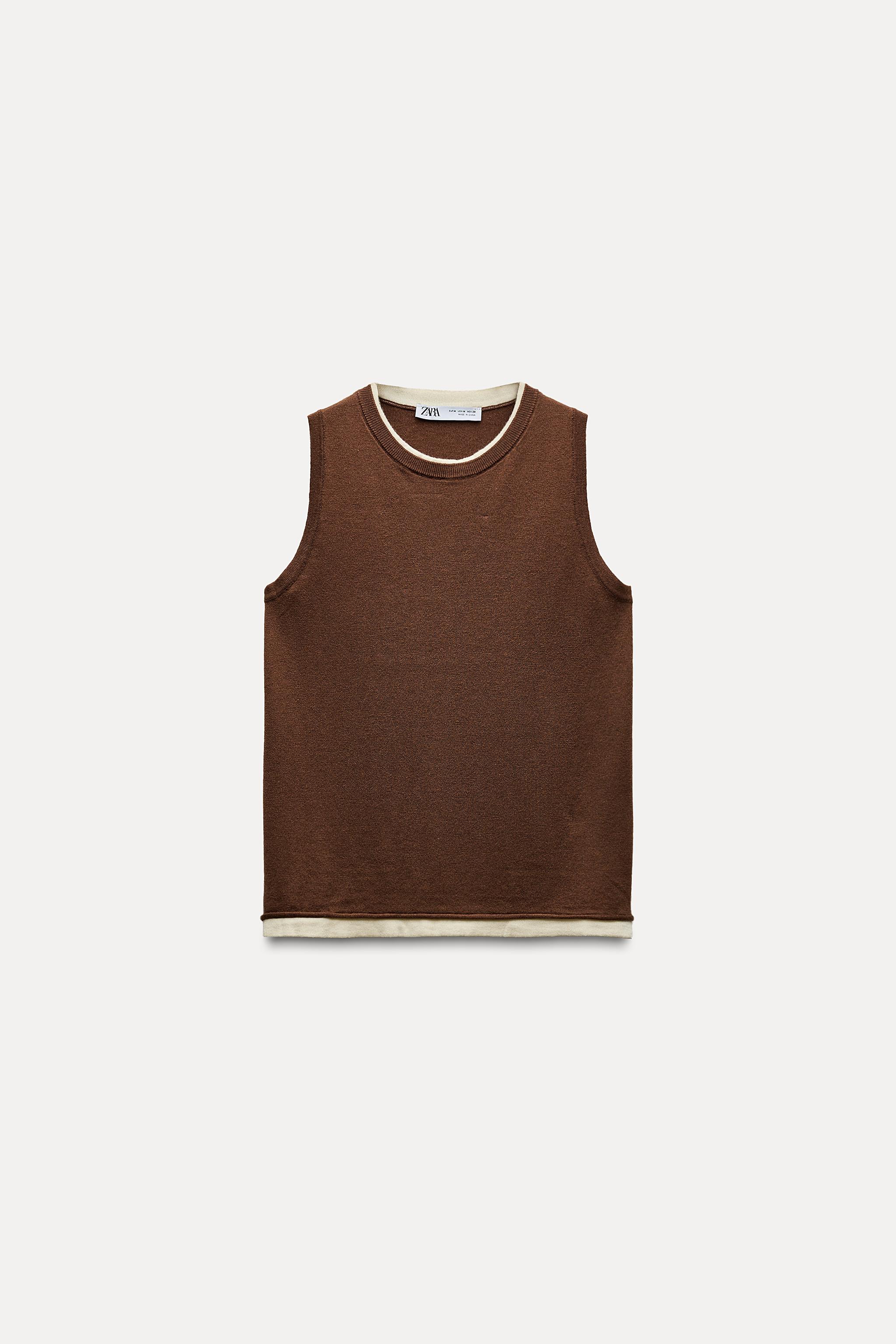 Zara Top Punto Acabados Combinados En Marron Crudo Mx 26 Us S Mujer