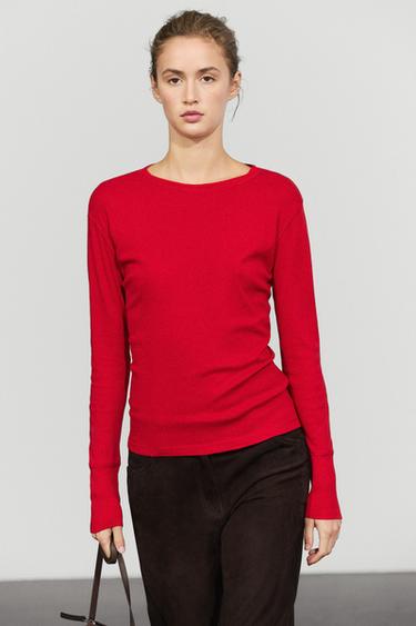 Long sleeve T-shirt with cuff detail — Red 2