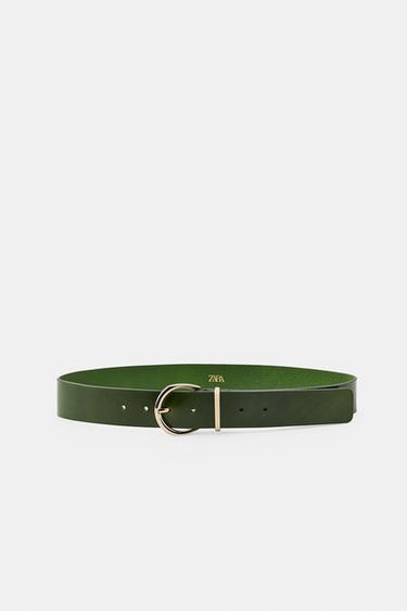 100% LEATHER BELT WITH CIRCULAR BUCKLE - Green by Zara