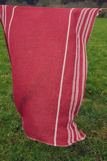 COPERTA IN LINO CON RIGHE - Rosso di Zara