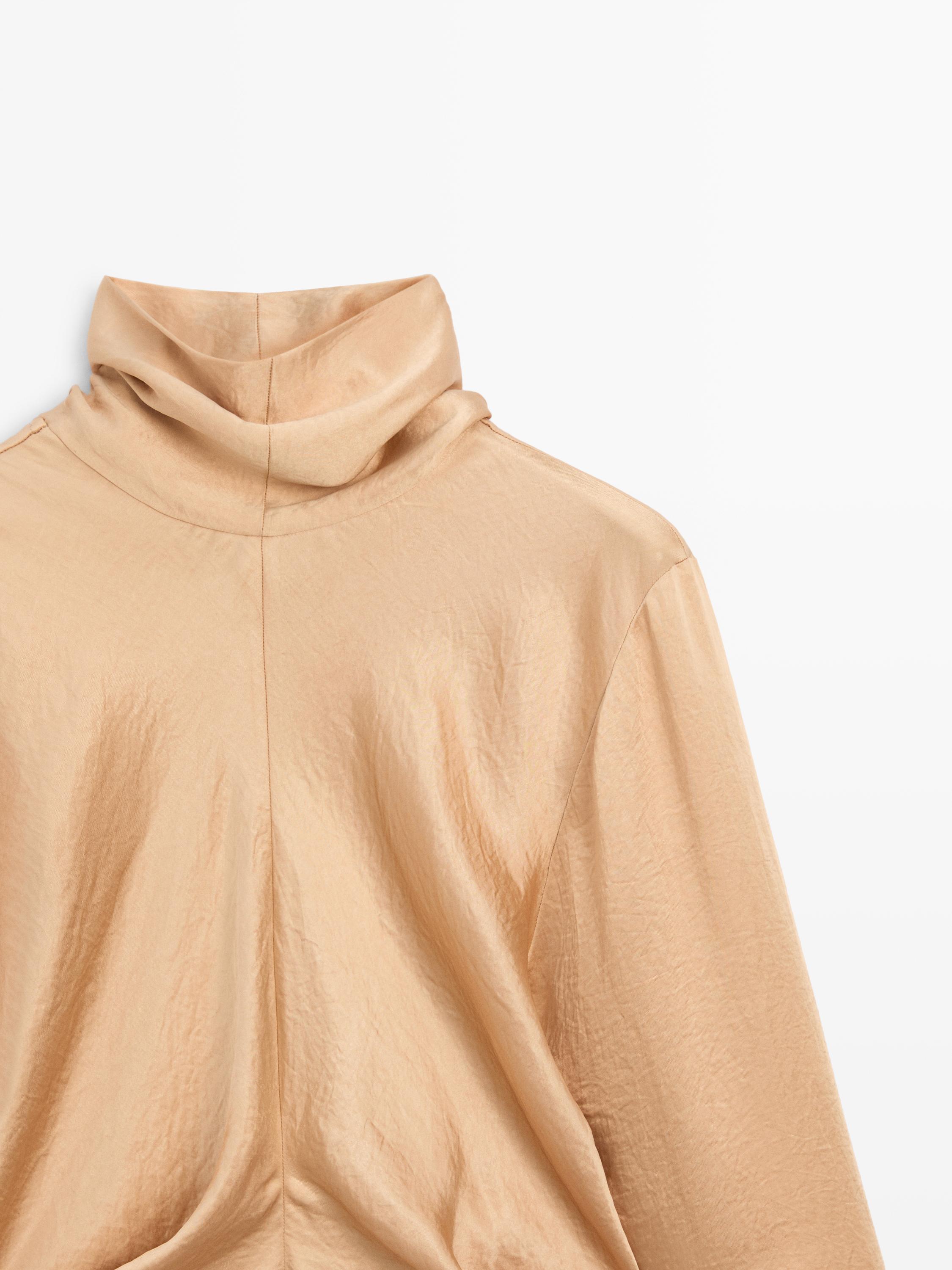 Flowing satin blouse with tie detail