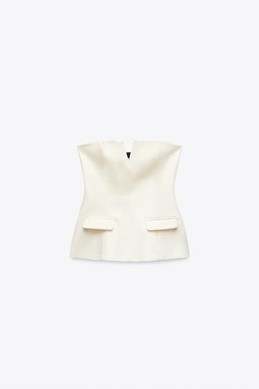 STRAPLESS TOP - Oyster-white by Zara