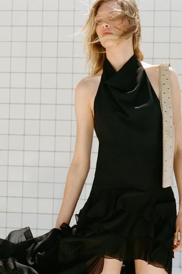 ROBE LONGUE HALTER VOLANTS - Noir de Zara - Image 2