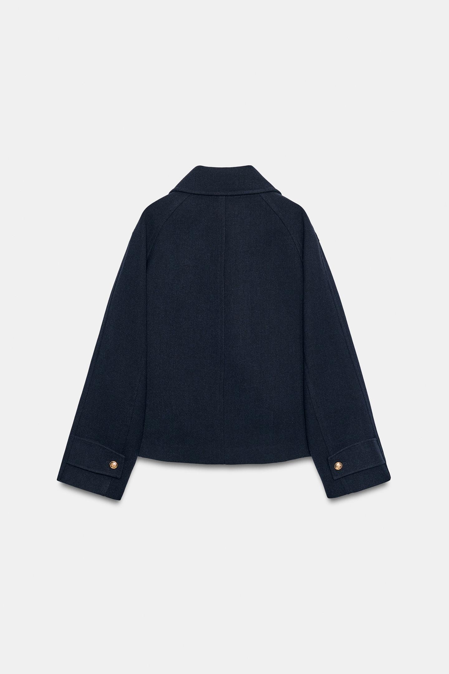 Женское пальто Zara Short Double-Breasted, цвет: Тёмно-синий — фото 9