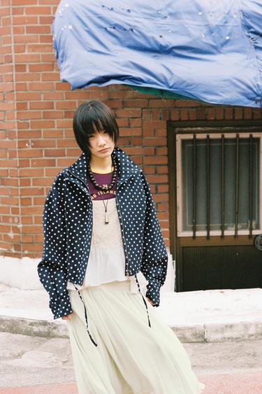 도트 퍼프 재킷 - Zara 블루 /화이트