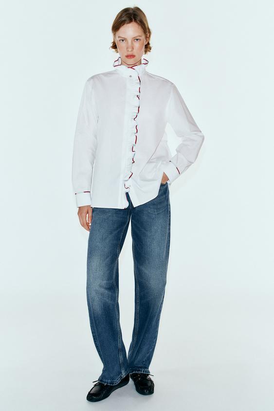 CAMISA POPELÍN VOLANTES - Blanco de Zara - Imagen 0