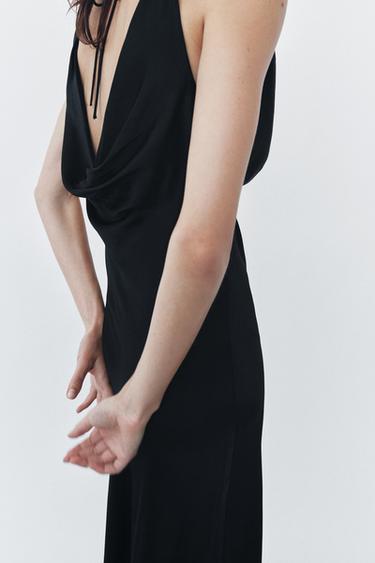 ZW COLLECTION LONG SATIN DRESS - Black by Zara