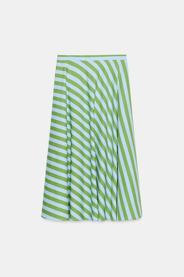 FALDA MIDI RAYAS - Verde / Azul de Zara - Imagen 0