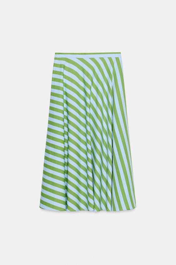 STRIPED MIDI SKIRT - Green / Blue by Zara - Image 0