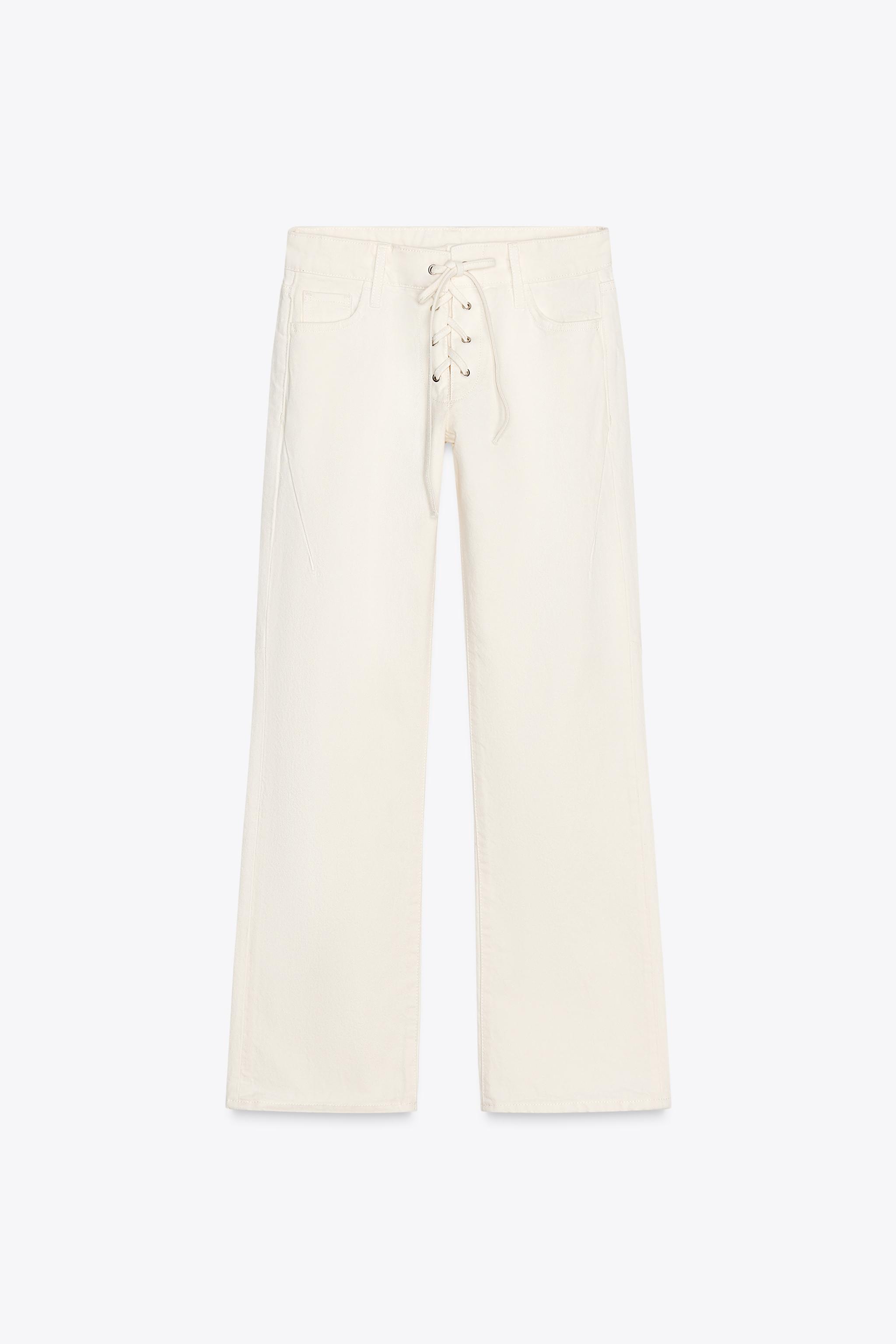ZW COLLECTION FLARE MID-RISE JEANS WITH TIES - White | ZARA ZW COLLECTION FLARE MID-RISE JEANS WITH TIES - White | ZARA