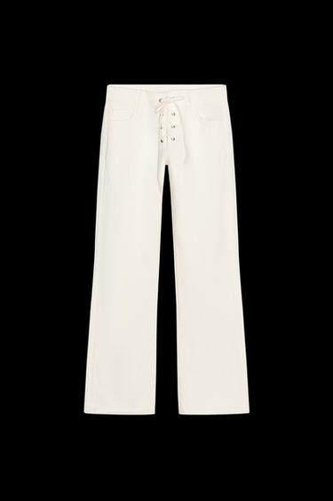 ZW COLLECTION FLARE MID-WAIST JEANS WITH TIES - White by Zara - Image 0