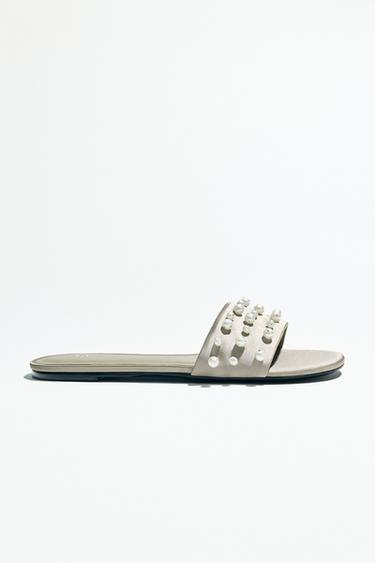 FLAT SANDALS WITH SHINY APPLIQUÉS - Khaki Green by Zara