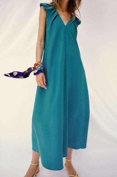 LONG DRESS WITH DEFINED SHOULDERS - Turquoise by Zara - Image 4