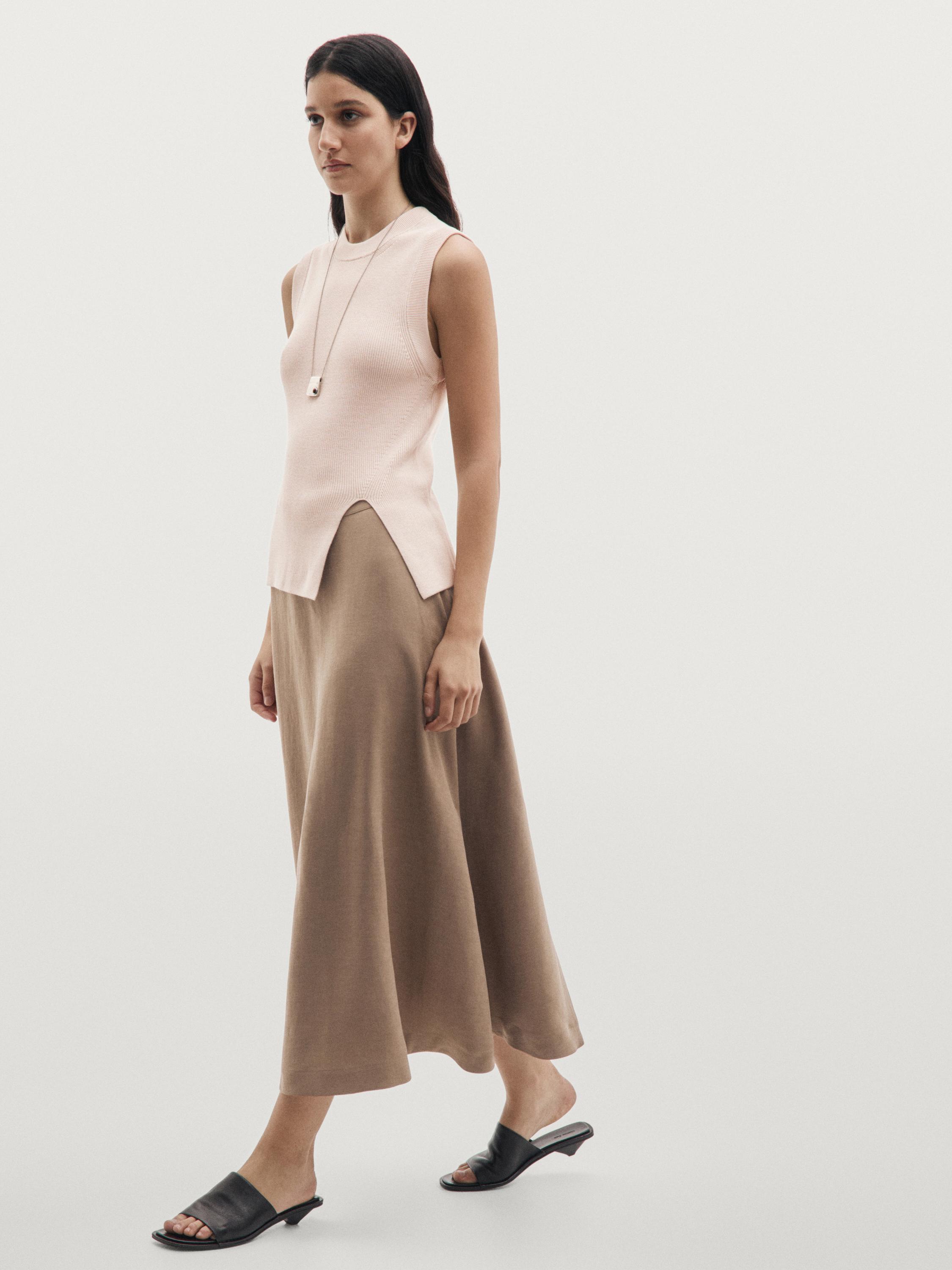 Jupe midi évasée à taille élastique