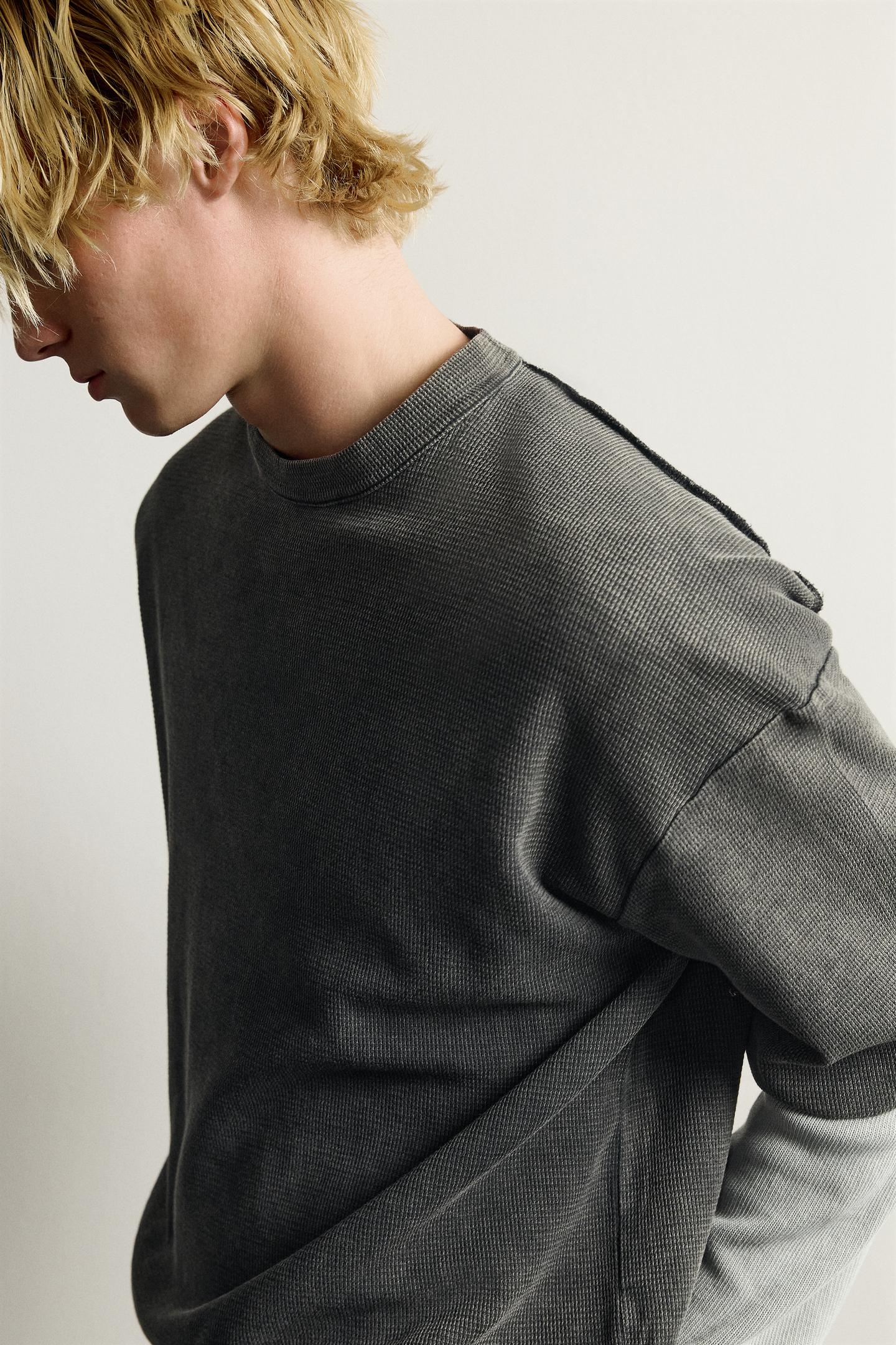 Мужская футболка Zara Washed Texture Knit, цвет: Чёрный — фото 6