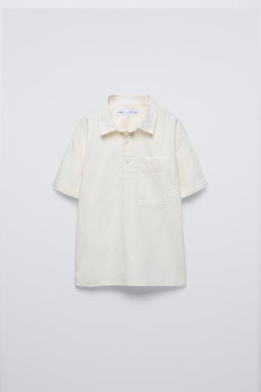 CAMISA LISA BOLSILLO - Blanco roto de Zara