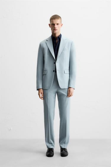 PANTALÓN TRAJE SLIM FIT - Celeste de Zara - Imagen 0